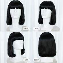 Black Straight Bob Wig With Bangs, Heat‑Resistant Synthetic Hair Wig, Gothic Halloween Cosplay Party Short Short Shoulder Length Wigs For Men Women - Black - View 8