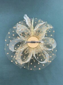1pc Women's Tea Party Headband, Kentucky Derby Floral Mesh Hair Clip, Suitable For Wedding, Summer, Beach, Festival, Birthday - Beige - View 4