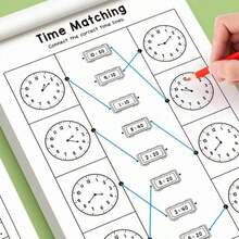 5 piezas Cuaderno de actividades para aprender a decir la hora para niños, libro de actividades de aprendizaje del reloj de 32 páginas, hojas de trabajo de práctica de reconocimiento del tiempo para preescolar y jardín de infancia, suministros educativos tempranos para el hogar, libro de aprendizaje Montessori para niños pequeños de 3 a 8 años - Multicolor - Ver 6
