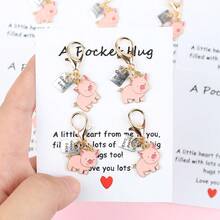5pcs/10pcs 2D Flat Pink Pig Keychain Set, With "A Pocket Hug" Cards, Casual Keychain, Suitable For Holiday And Birthday Gifts For Friends - Pink - View 5