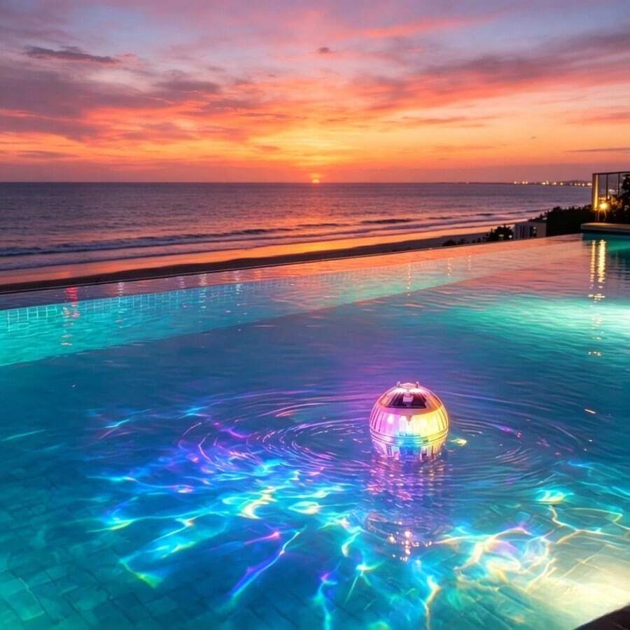 1pc Solar Floating Pool Light, RGB Color Changing LED Water Lamp, Waterproof Floating Pool Decor Light, Automatic Solar Powered Night Light For Swimming Pool, Pond, Fountain, Garden, Patio Party Decoration