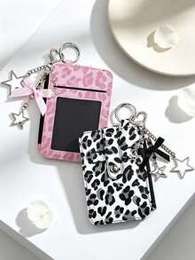 Dompet Kartu Motif Leopard Multi-Slot dengan Gantungan Kunci Pita Bintang, Dompet Koin Mini dengan Resleting, Dompet Kartu Tipis dengan Jendela ID, Dompet Kartu ID Portabel, Gantungan Tas, Tempat Kartu Kredit Y2K, Untuk Kartu ID, Kartu Transportasi, Uang Receh, Uang Tunai, Perlengkapan Perjalanan & Kembali ke Sekolah - MultiWarna - View 1