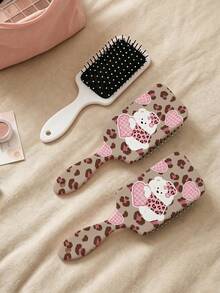 1pc Leopard Print ABS Plastic (ABS Resin) Air Cushion Comb, Universal Cute Bear Leopard Print Heart Pattern Air Cushion Comb, Gentle Detangling Massage Comb, Exquisite Holiday Birthday Gift For Women And Girls - Multicolor - View 4