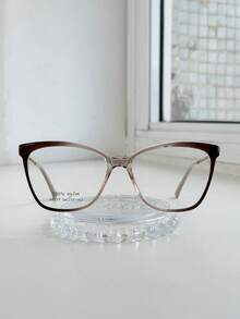 3-PIECE Women's Square Eyeglass Frame Kit NEW MODEL /1 Frame + 1 CASE + 1 CLOTH (Case, Cloth, And Chain Colors Are RANDOM) - Coffee Brown - View 1