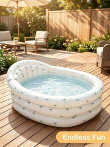 1pc Fashionable Children's Printed Triple Ring Inflatable Bathtub, Portable, Suitable For Indoor And Outdoor Summer Swimming And Play - Multicolor - View 2