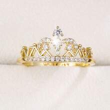 1pc Elegant Crown Shaped Cubic Zirconia Ring For Women - 56306 Gold + White - View 2