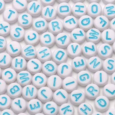 100/500/1000pcs 4*7mm White Round Acrylic Letter Beads Blue Letter Beads, Suitable For Bracelet And Jewelry Making