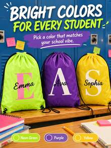 1pc Personalized Name Initial Drawstring Backpack, Multi-Color Customizable Drawstring Bag With Name, Personalized Name Initial Back To School Drawstring Backpack, Swimming Bag, Gym Bag, Extracurricular Activity Bag, Team Sports, School Travel, Party Gift Bag, Christmas Gift - Multicolor - View 3