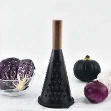 Stainless Steel Cone Cheese Grater, Multi-Function Vegetable Shredder With Wooden Handle And Non-Slip Base For Cheese, Garlic, Potato And Carrot - Black - View 4