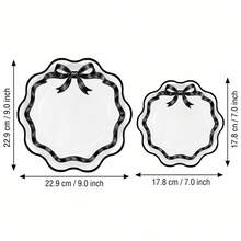 10/20/40pcs Black Bow Wavy Edge Disposable Paper Plates, Coquette Style Wavy Dinner Plates, White Background With Black Ribbon Bow Print, 7-Inch And 9-Inch Party Plates, Suitable For Birthday Parties, Bridal Showers, Baby Showers, Tea Parties, Picnics And Girls Gatherings - Black - View 7