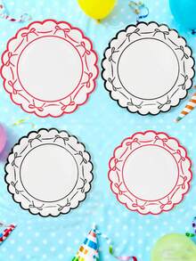 10/20/50pcs Bow Pattern Disposable Party Plates, Scalloped Edge Black Red Paper Cake Plates Dessert Plates With Ribbon Design, Party Tableware Supplies For Birthday, Wedding, Bridal Shower, Baby Shower, Anniversary, Holiday Celebration - View 6