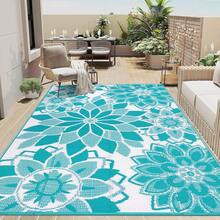 Outdoor Rug For Patio 5x8 Ft Reversible Plastic Straw Patio Camping Rug, Floral Waterproof RV Mat For Camper Indoor Outdoor Carpet For Deck Porch Picnic Beach Balcony Backyard, 6x9, 8x10, 9x12 - Floral - View 13