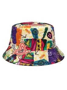 New Personalized Graffiti Double-Sided Bucket Hat, Unisex Spring/Summer Colorful Printed Sun Protection Hat - Multicolor - View 3