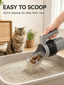 4pcs Set (1 Scoop And 3 Bags) Large Capacity Cat Litter Scoop With Base, Durable Plastic, Easy To Clean, Feces Storage Box, Suitable For Home Pet Cleaning, Pet Waste Management, Modern Pet Accessories, Durable Plastic Scoop, Cat Litter Box - Multicolor - View 4