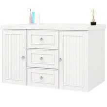 Mueble para lavabo, mueble bajo lavabo, mueble de baño con 3 cajones, amplio espacio de almacenamiento, lavabo de pared, mueble de baño con lavabo, verde, 78.5**.8cm - Blanco + Cerámica + MDF + Metal - Ver 2