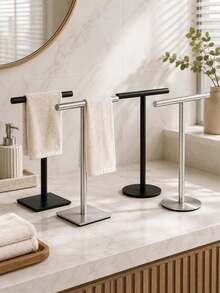1pc T-Shaped Desktop Towel Rack, Drill-Free Standing Metal Hand Towel Holder, Bathroom Vanity Kitchen Countertop Small Towel Storage, Matte Black/Silver Dual Color Options Desktop Towel Rack, Jewelry Storage Rack, Bathroom Towel Bar, Countertop T-Shaped Toilet Paper Holder, Storage Rack - Multicolor - View 12