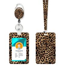 1 Set Tempat Kartu Identitas Motif Leopard dengan Tali Gantungan & Reel Kartu yang Dapat Ditarik, Tempat Kartu dengan Tali Leher yang Dapat Dilepas untuk Kantor, Perawat, Guru, Pelajar, dan Kartu Identitas Kerja - Rectangle - View 4
