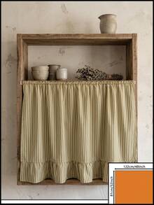 1pc Olive Green & White Fine Striped Table Skirt, Natural Fresh Style Fabric Material, Rectangular Bottom With Ruffle Edge And Pleated Details, Storage Concealment And Decorative Enhancement Function, Suitable For Storage Rack Cover And Pastoral Home Decor Scenes - Green - View 13