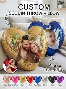 Custom Personalized Sequin Heart Throw Pillow - Photo Reversible Magic Pillow - Unique Gift For Couples, Family, Baby - Home Decor, Sofa, Bedroom, Valentine's Day, Anniversary - Multicolor - View 11