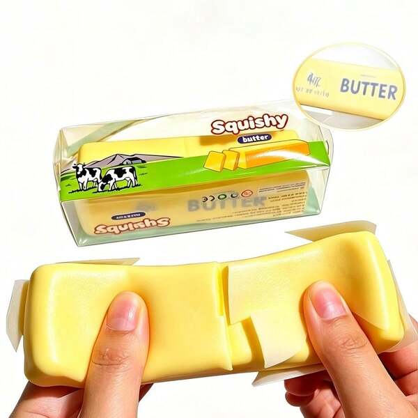 1pc Crispy Butter Stick Squeeze Toy, Soft And Squishy Stress Relief Toy With Crunchy Sound And Feel, Ultra-Soft Material, Shapeable And Reboundable, Suitable For Teens To Reduce Stress, With Packaging Box, Birthday Gift, Holiday Gift, Perfect Gift, Toy