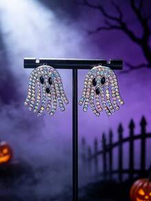 JOJELOO 1 Buah Anting Rumbai Berlian Imitasi Hantu Lucu Halloween Eropa & Amerika - Gaya 1 - View 1