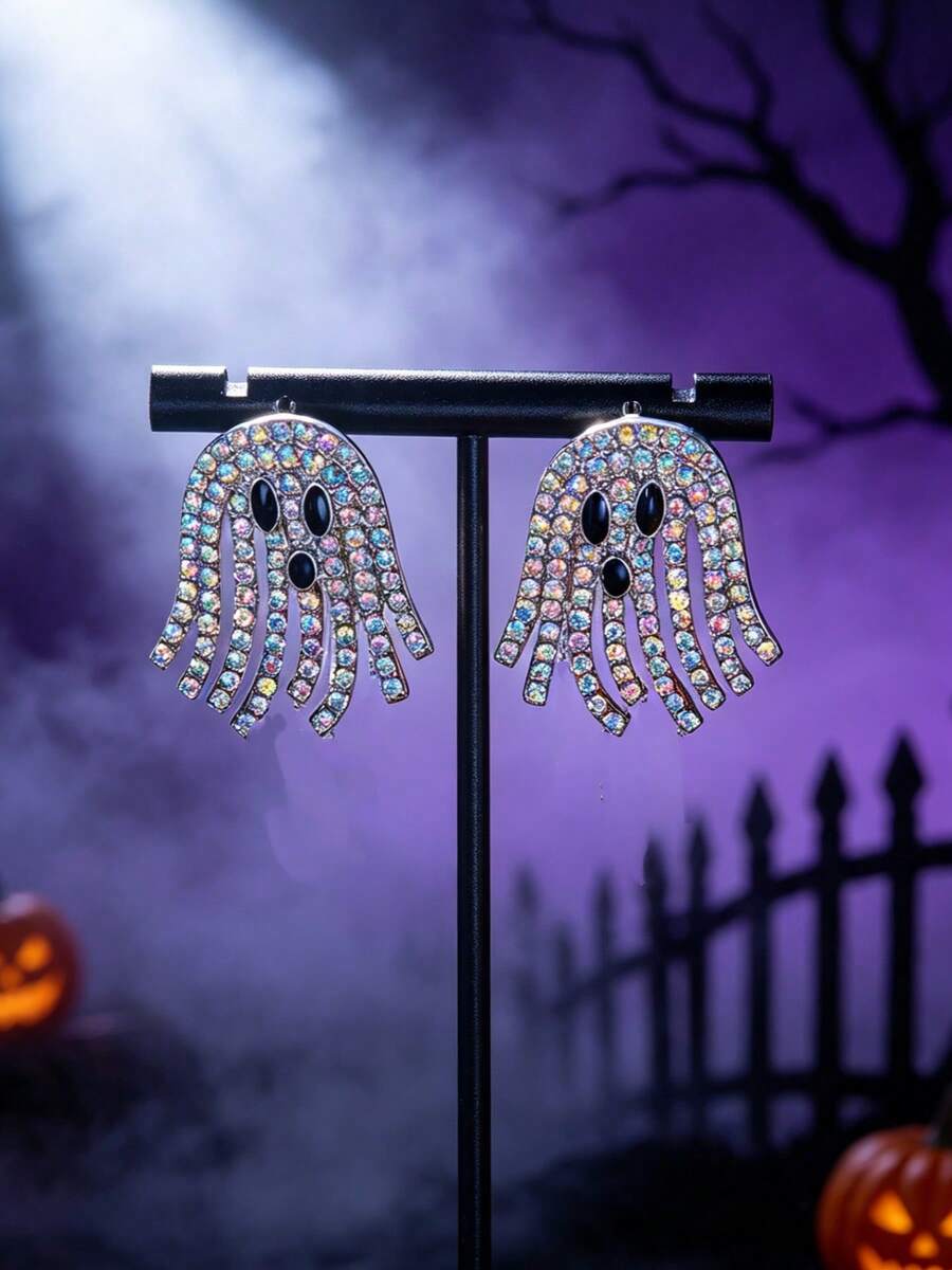 JOJELOO 1 Buah Anting Rumbai Berlian Imitasi Hantu Lucu Halloween Eropa & Amerika - Gaya 1 - View 1