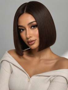 12 Inch Brown Middle Part Women's Wig, Elegant Fashion Party Wig, Natural Voluminous Comfortable To Wear, Suitable For Daily And Party Occasions - 30cm/12inch - View 2