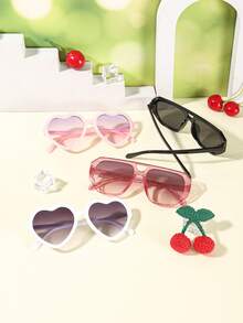 1set 4PCS Kids 9-14Y Mixed Heart & Aviator‑Style Frames Glitter Decor Skin‑Friendly PC Playful Fashion Glasses For Holiday Party Occasions - Multicolor - View 5