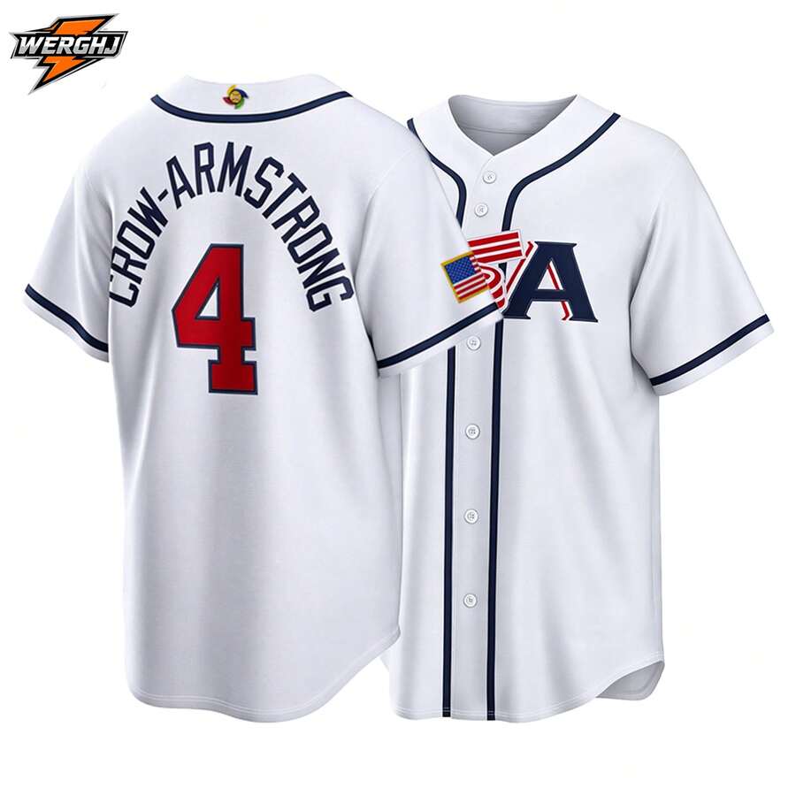 4# Kro-Armstrong Men's Baseball Jersey, 2026 World Baseball Classic Home White Embroidered Letter Baseball Uniform, Game Day Fan Gift Sports