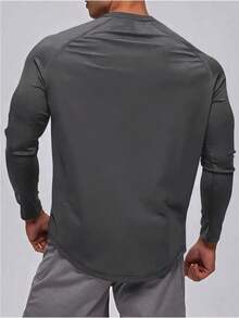 Men's Running Sports Raglan Oval Cut Long Sleeve Cotton Combed T-Shirt - Dark Grey - View 2