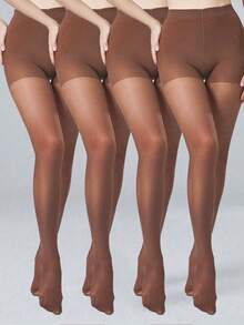 4 Pairs Women's Sexy 20D Coffee Brown Sheer Pantyhose, Stylish And Simple, Comfortable - Coffee Brown - View 8