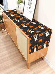 1pc Halloween Pattern Printed Linen Table Runner, Placemat, Suitable For Holiday, Party, Birthday, Dinner, Kitchen Dining Table Decoration, Shoe Cabinet Storage Cabinet Cover, All Season Room Decor, Home Textile Decoration Table Runner, Placemat - Multicolor - View 5