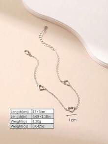 SYMFNY 1pc 925 Sterling Silver Minimalist Hollow Heart Double Layer Bracelet - Silver - View 4