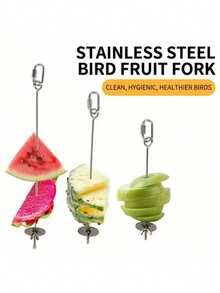 3pcs 17.5cm Stainless Steel Hanging Bird Food Fork - Durable Cage Accessory For Parrots And Small Birds, Fruit And Vegetable Holder, Bird Cage Accessory - A+B - View 6