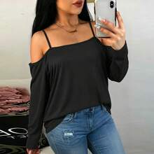 Women's Plus Size Solid Color Knit Fabric T-Shirt For Vacation Beach Summer - Black - View 6