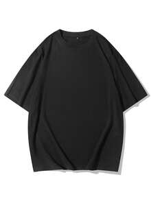 Minimalist Casual Solid Color Round Neck Short Sleeve T-Shirt, Versatile Daily Commute Style, Unisex Couple Matching, Spring Autumn Summer - Black - View 2