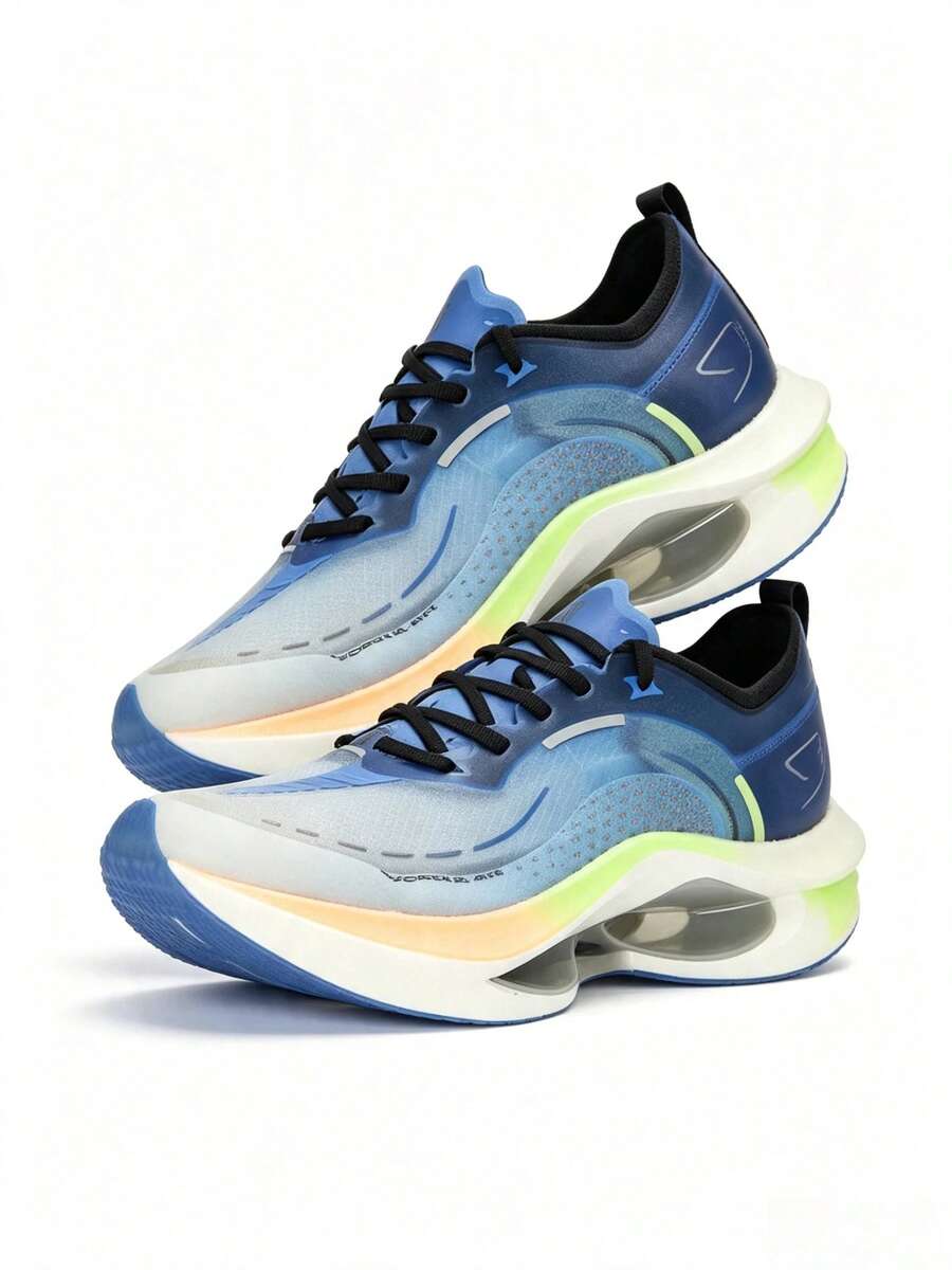XTEP Shock Absorption Pro Sepatu Lari Pria Baru dengan Dukungan Peredam Guncangan Ringan Bernapas Cengkeraman Tahan Aus - biru/hijau - View 1