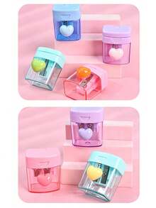 4pcs/Set Single Hole Rotating Handheld Pencil Sharpener, Macaron Color Cute Heart-Shaped Cartoon Design, Transparent With Lid, Portable Pocket Pencil Sharpener, Suitable For Children And Students. Ideal For Classroom Rewards, Student Gifts, Party Favors And Small Souvenirs. Fashionable Creative Stationery, Suitable For Daily School Use (Randomly Shipped) - Multicolor - View 7
