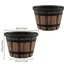1pc Upgraded Whiskey Barrel Shaped Planter Set, Vintage Brown Plastic Flower Pot With Drainage Hole, Rustic Durable Decor Plant Container For Indoor Outdoor Garden Home Greenery Decor - Vintage Flower Pot - View 6