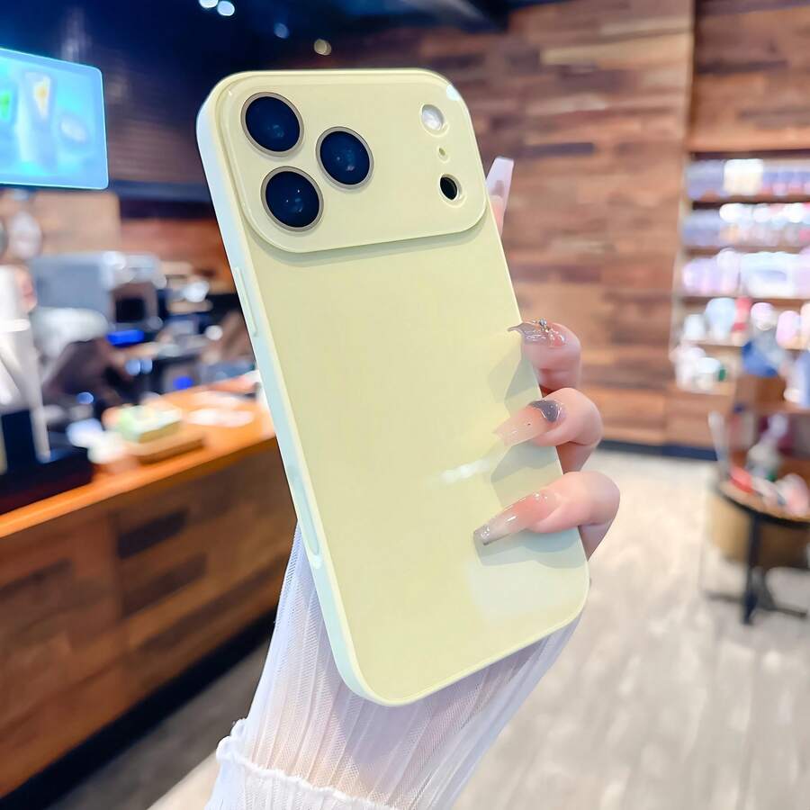 Luxury Crystal Texture, Solid Color, Protective And Shockproof High Definition Crystal Backplate Scratch Resistant And Wear-Resistant, Without Yellowing Phone Case For IPhone 13 14 15 16 17 Pro Max - 黃色 - 查看 1