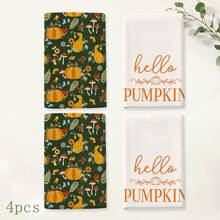 2pcs "Hello Pumpkin" Autumn Kitchen Towels, White & Floral Print Rustic Farmhouse Style Rectangular Decorative Hand Towels, Suitable For Autumn, Harvest Festival, Thanksgiving, Kitchen Decor 4/6/8pcs Set - Multicolor - View 10