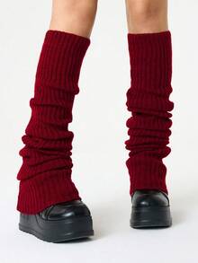 Grunge Punk 1Pair Of Dark Gothic Burgundy Vertical Long Knitted Leg Covers - Multicolor - View 6