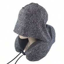 Elevated Solid Color Hooded U-Shaped Pillow Comfortable Nap Pillow Polyester Material Premium Polyester Fiber U-Shaped Neck Pillow Adjustable Elastic Drawstring U-Shaped Pillow Neck Pillow Driving Airplane High-Speed Rail Train Self-Driving Travel Pillow Hat Pillow Office Nap Pillow U-Shaped Pillow - A - View 8