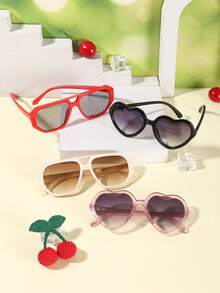 1set 4PCS Kids 9-14Y Mixed Heart & Aviator‑Style Frames Glitter Decor Skin‑Friendly PC Playful Fashion Glasses For Holiday Party Occasions - Multicolor - View 8