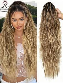 30 Inch Long Wavy Half-Up Hairstyle, Multi-Layer Synthetic Heat-Resistant Wig, Wavy Heat-Resistant Fiber Wig, 4 Curly Braids. Black And Brown Long Hair Accessories, Suitable For Party And Daily Styling, Suitable For All Women., Halloween - Multicolor - View 12