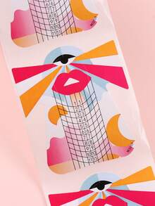 400pcs/Roll Colorful Printed Nail Extension Paper Stickers With Ruler, Suitable For Acrylic/Poly Gel, DIY Nail Art Supplies For Salon And Home Use - Multicolor - View 6