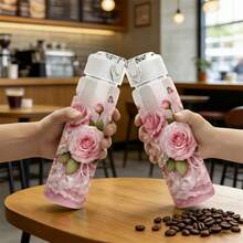 1pc/5pcs 750ml Large Capacity Summer Sports Plastic Water Bottle, Best Friend Birthday Holiday Gift Soft Pink Floral Rose Butterfly Lace Pattern Water Bottle, Elegant Drinking Container, Couple Water Bottle, Suitable For Commuting Camping Vacation, Floral Couples Gift - Multicolor-floral - View 11