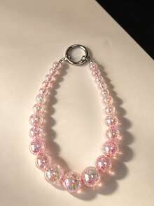 3pcs Y2K Pink Iridescent Beaded Phone Charm, Shiny Gradient Pink Beads Phone Lanyard, Sweet Pink Wrist Strap - Multicolor - View 4