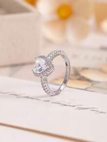 1pc Elegant Minimalist Heart Shaped Copper Ring, Ideal Gift For Loved Ones And Friends - Multicolor - View 2