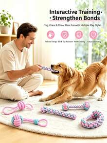 1/2/3/4/5/6/7pcs Pet Dog Cotton Rope Toy Set, Durable Chewing & Teething Rope Toys For Medium & Puppy Dogs, Teeth Cleaning Interactive Tug Rope Toys, Pet Chew Toys - Multicolor - View 3